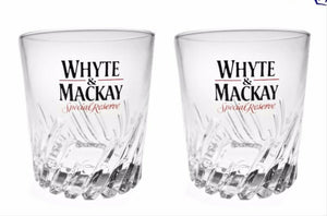 WHYTE & MACKAY SCOTCH 2 x CUT CRYSTAL WHISKY TUMBLER GLASSES 1970's Man Cave