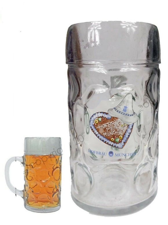 HB Hofbrauhaus Munchen Dimpled Glass Beer Stein Masskrug 1 Litre MAN CAVE MUNICH