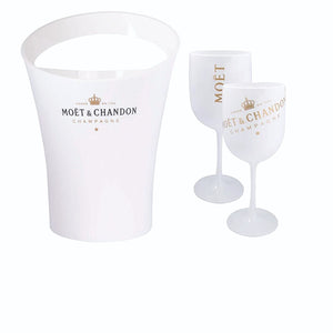 Moet & Chandon French Champagne Ice Bucket + 2 Plastic Champagne Glasses BNWOB