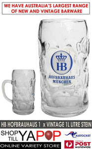 HB HOFBRAUHAUS  Vintage Dimpled Beer Glass 1 Litre Stein Masskrug Mint MAN CAVE