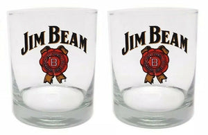 Jim Beam Bourbon 2 x Old Fashioned Tumbler Glasses  420ml BNWOB MAN CAVE USA GAL