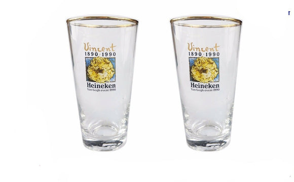 Heineken 1990 Vincet Van Gogh 100th Anniversary 2 x Beer Glasses Mint Never used