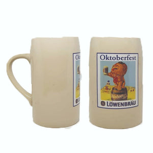 LOWENBRAU OKTOBERFEST 2 x Vintage Ceramic Beer Steins Tankards 800ml MAN CAVE