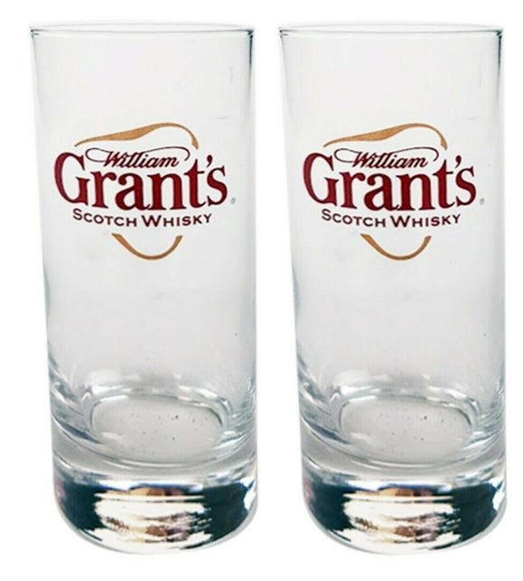 WILLIAM GRANTS SCOTCH WHISKY 2 x TALL TUMBLERS VINTAGE 1970's MINT Co MAN CAVE