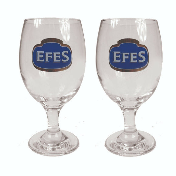Efes Pilsner 2 x Beer Chalice Glasses 420/300ml BNWOB Man cave Turkey Pasabahce