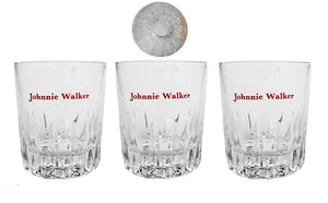 Johnnie Walker 3 x 70's VINTAGE CRYSTAL CUT TUMBLER GLASSSES MINT RARE MAN CAVE