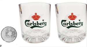 CARLSBERG BEER 2 x Whhisky tumbler glasses (Petal based) Vintage 1970's Mint Co