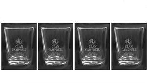 GLEN CAMPBELL SCOTCH WHISKY 4 x TUMBLER GLASSES BNWOB MAN CAVE SCOTLAND