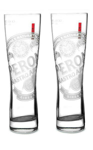 Peroni Beer Nastro Azzuro 2 x Clear Etched Beer Glasses 250ml SOHM MAN CAVE ITA