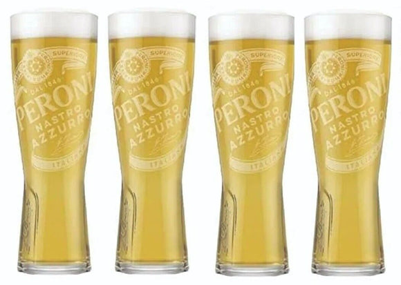 Peroni Nastro Azzuro 4 x New Signature Clear Nucleated Beer Glasses 400ml BNWOB