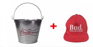 Budweiser BUD  Ice bucket with handle + Embroidered Cap  BNWOT MAN CAVE