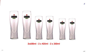 Heineken 6 Tall Pilsner Beer Glasses Family 2x600-2x425-2x350mls BNWOB MAN CAVE