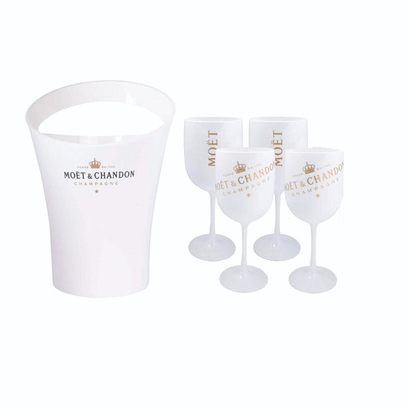 Moet & Chandon French Champagne Ice Bucket + 4 Plastic Champagne Glasses BNWOB