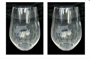 Starve Dog Lane Etched stemless wine glasses 2 pack BNWOB 14x8cm 400ml AUSSIE
