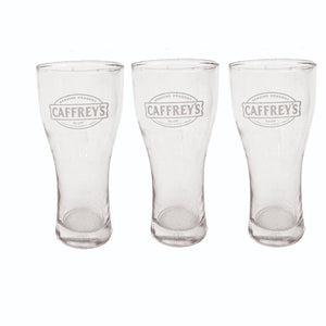 CAFFREYS IRISH  ALE  3 x Conical Pint Beer Glasses 585ml MAN CAVE IRELAND