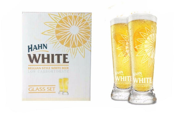 Hahn White Belgian Style Etched Beer Glasses twin pack 345ml BNIB MAN CAVE Party