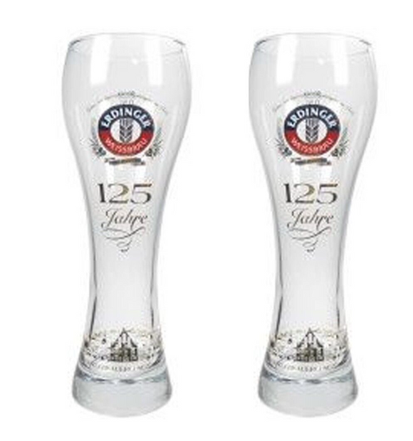 ERDINGER 2 x 125th Anniversary Weizen Wheat Beer Glasses 600ml BNWOB MAN CAVE
