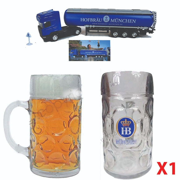 HB Hofbrauhaus 1 x Dimpled Beer Glass 1350ml Stein + Model Beer Fuel Truck BNIB