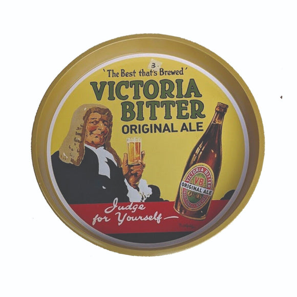 VB VICTORIA BITTER VINTAGE 80's STEEL BAR TRAY UNUSED 30cm DIA MAN CAVE RETRO