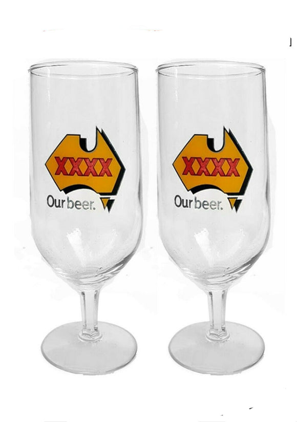 XXXX 2 x Stemmed Beer Glasses Vintage1970's 300ml MAN CAVE VERY RARE  MINT COND'
