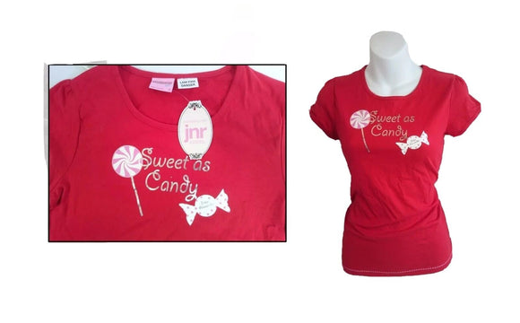 Peter Alexander jnr Sleepwear Sweet as Candy T shirt BNWT Girls Size 12 Red