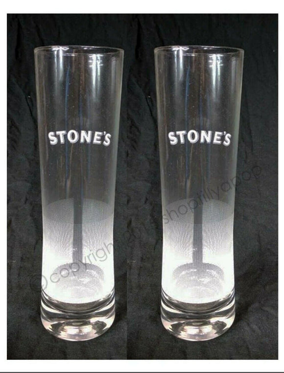 STONES GINGER BEER SET OF 2 Etched Frosted Pint Glasses 600ml BNWOB MAN CAVE