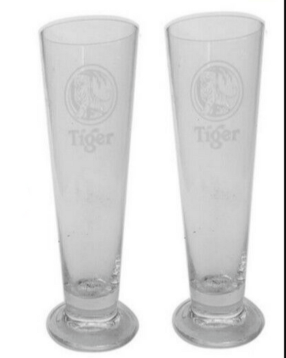 TIGER Beer 2 x Monte Carlo  Flute Glasses + 380ml BNWOB MAN CAVE SGINGAPORE