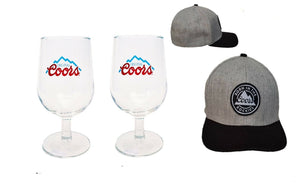 COORS ORIGINAL ROCKIES CAP + 2 Stemmed Beer Glasses 300ml BNWOB MAN CAVE CANADA