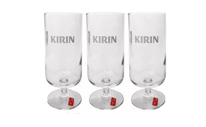KIRIN  x ETCHED LOGO BASED STEMMED BEER GLASSES BNWOB 400mls JAPAN MAN CAVE