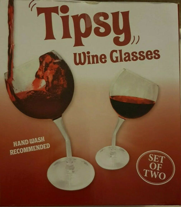 Tipsy  Tilting Novelty Wine Glasses Set Of 2 Red/White BNIB Man Cave Bra Bar