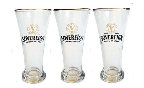 SOVEREIGN LAGER  3 x Beer Skol Middy Glasses 285ml Vintage 1980's  Man CAVE AUS