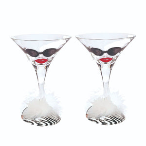 Lolita Almost Famous 2 x Martini Designer Glasses Hand Painted with Fur BNWOB