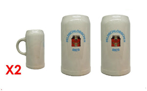 FELDSCHLÖSSCHEN BIER x 2 - 1 Litre Vintage Ceramic Beer Stein Tankards Mint Con