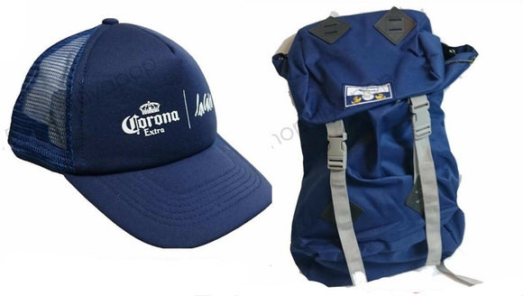 corona Extra Beer Backpack + Lagasa Cap BNWOT Navy draw string ADJ Draw String