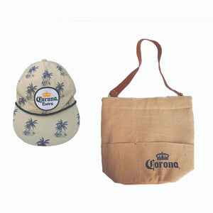 Corona Extra Beer Hessian & Leather Insulated bag + Electric Cap  Adult BNWOT