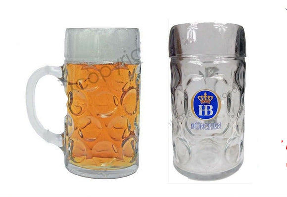 HB Hofbrauhaus Dimpled Beer Glass 2 x 1/2 Liter Stein Masskrug MAN CAVE MUNICH