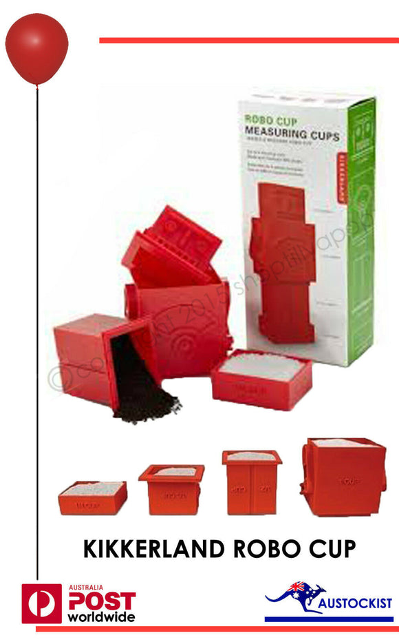 Robo Cup Kikkerland Measuring Cup Stack Set Gift RED 1/4, 1/3, 1/2, 1 Cup BNIB