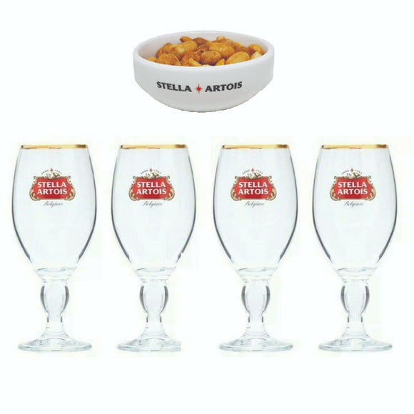 Stella Artois 4 x ICON Beer Glasses + 1 x snack bowl 430/330ml  BNWOB