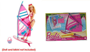 BARBIE LET’S GO WINDSURFING SET BOARD-TOWEL-SUNGLASSES-TOTE Ages 3+ BNIB Mattel