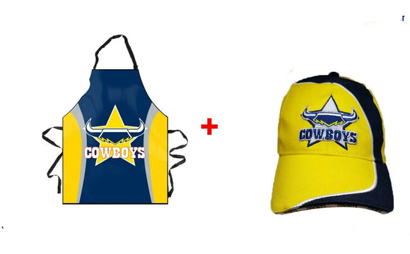 NRL RUGBY LEAGUE NORTH QUEENSLAND COWBOYS TEAM CAP & APRON COMBO PACK BOTH BNWT
