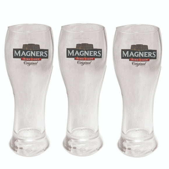 MAGNERS IRISH CIDER ORIGINAL 3 x 1/2 PINT GLASSES 420ml BNWOT MAN CAVE IRELAND