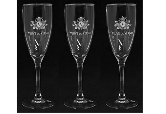 Veuve Du Vernay French Champagne 3 x Etched Tulip Flute Glasses BNWOB  Bubbles