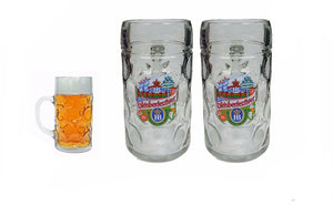HB Hofbrauhaus Munchen Vintage Oktoberfest 2 x Glass Beer Stein Masskrug 1Litre