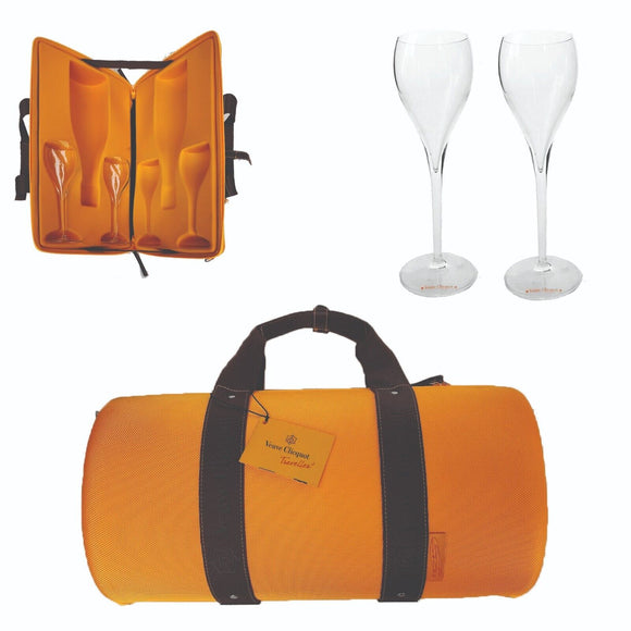 VEUVE CLICQUOT French Champagne Traveller Case + 2 Italese Tulip Glasses BNWT