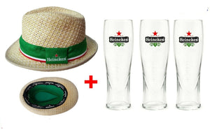 Heineken Australian Open Tennis Fedora Hat 59cm 3 x Beer Glasses 600mls BNWOB