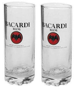 BACARDI RUM  2 x HIGHBALL GLASSES DIMPLED BASE 300ml BNWOB MAN CAVE BRA BAR