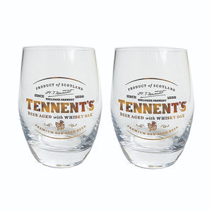 Tennent's Whisky Oak Beer  2 x Beer Glasses 300ml Gold Leaf Man Cave Scotland
