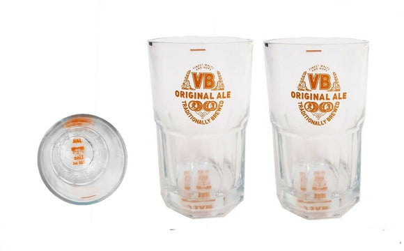 VB VICTORIA BITTER Vintage 1960's Beer Glasses Decagon Base Jar 400ml Mint Aus