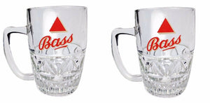 BASS UK  2 x Vintage 1970's Tankard beer glasses 450ml Mint Co' Diamond cut
