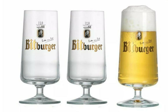 BITBURGER 3 x Stemmed Beer Glasses 300ml BNWOB MAN CAVE GERMANY